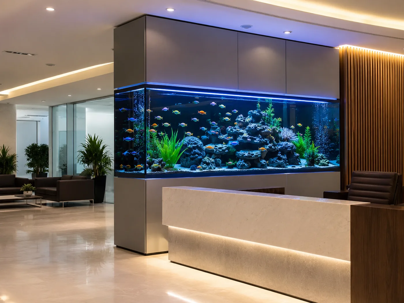 Office reception aquarium setup